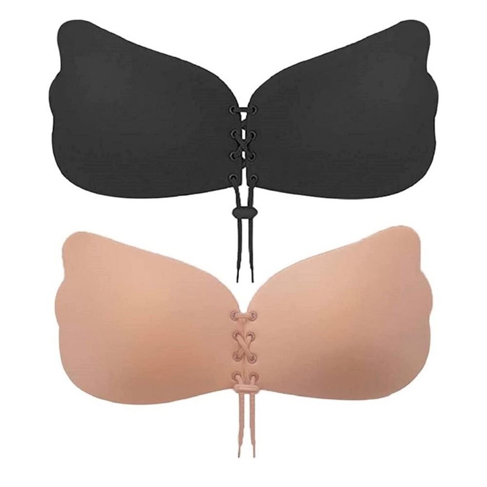 Sticky PushUp Adhesive Backless Strapless Bras, Nude &‎ Black, Size C